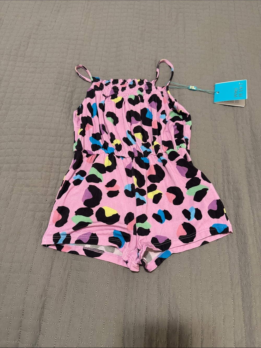 Posh Peanut Electric Leopard Smocked Jumpsuit 3/4T